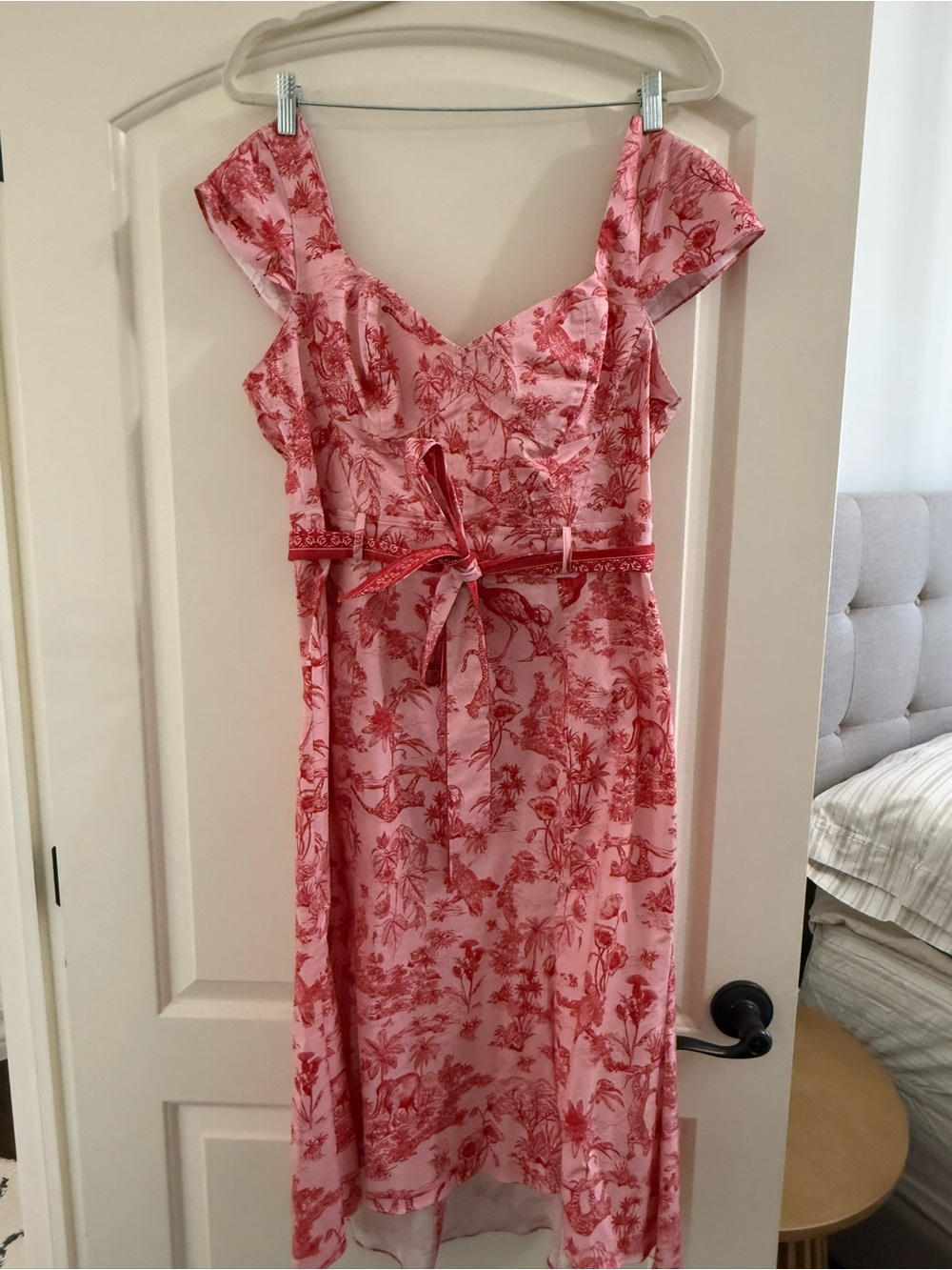 Marchesa Pink and Red Toile Tea-Length Dress